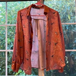 Zara bird pattern button down blouse
